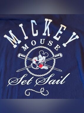 Divided Navy Short Sleeve Tee with White Nautical Mickey Graphic